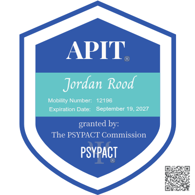 PSYPACT Authority to Practice Interjurisdictional Telepsychology (APIT) badge for Jordan Rood